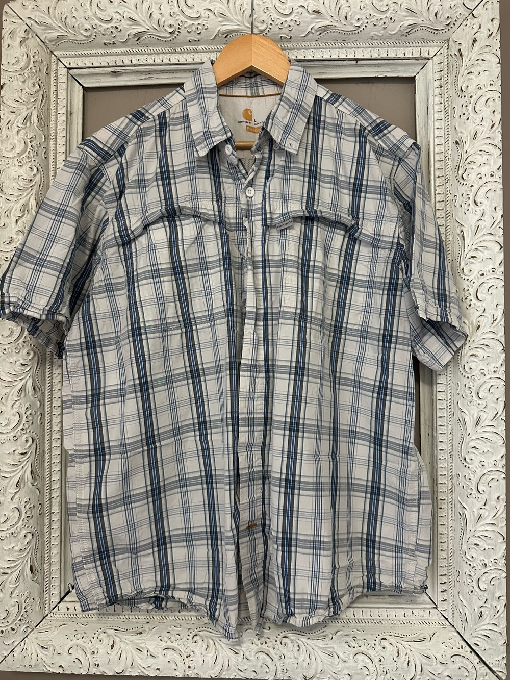 Carhartt Force Men’s Short-Sleeve Vented Plaid Shirt - Blue/White. Size L